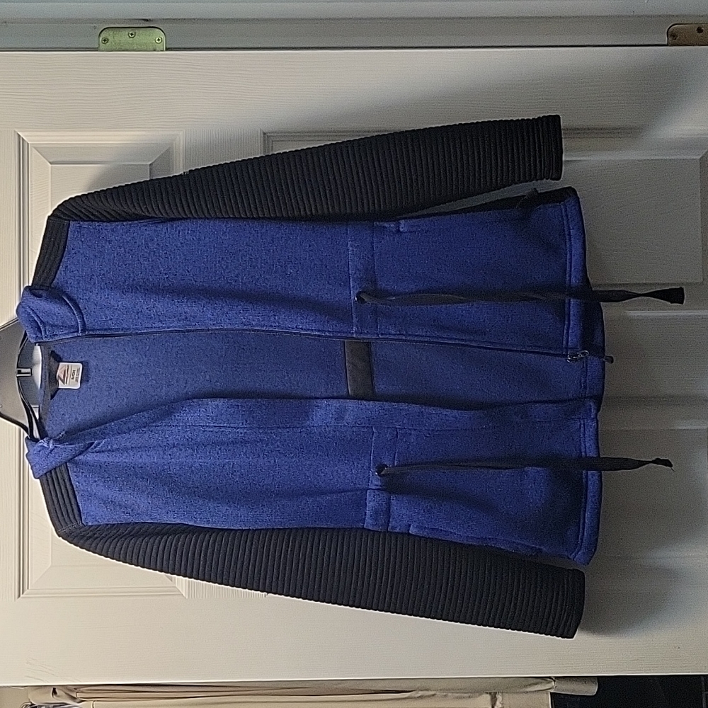 Women's fleece lined hooded jacket with drawstring tie. Size small